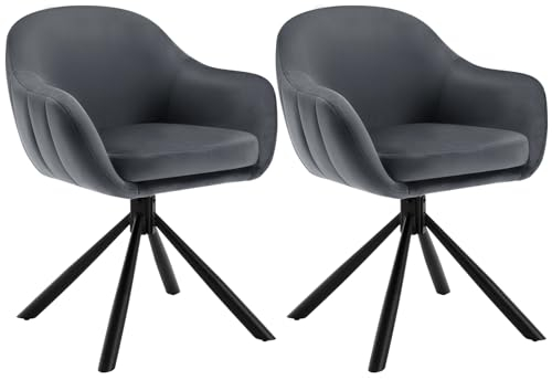 WOLTU Esszimmerstühle drehbar 2er Set, Drehstuhl Esszimmer, Esstisch Stühle, Küchenstühle, Samt Sessel Wohnzimmer, Armlehnstuhl modern, Essstühle, Polsterstuhl, Sessel modern, Dunkelgrau, EZS05dgr-2
