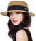 Chapeau de paille pour femme - Chapeau de bateau à dessus plat - Chapeau de soleil classique Panama à large bord Fedora pour l'été et la plage, Kaki-Style1, Taille unique