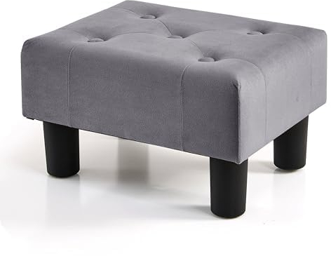 BRIAN & DANY Small Foot Stool, Velvet Footstool with Legs, Footstools for Living Room, Ottoman Footrest Extra Seating for Entryway, Gray