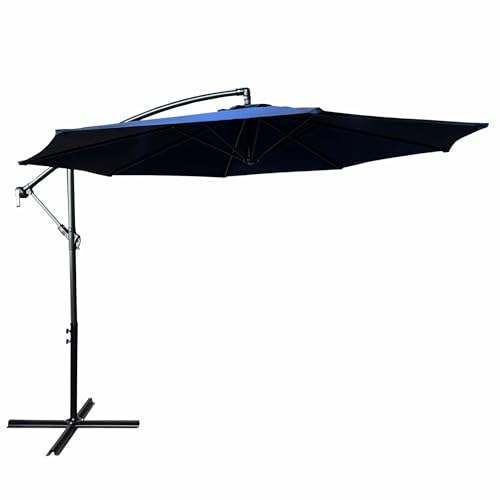 AKORD Sonnenschirm mit Kurbel Achteckig ASTER | 300x300x245 cm Ampelschirm | Neigungswinkel und Höhe Verstellbar | Kurbelschirm Marktschirm Wasserdicht | Gartenschirm UV-Schutz | Marineblau