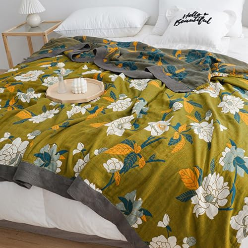 Shesyuki Boho Throw Decke für Bett - 100% Reine Bio-Baumwolle Ultra Soft Rustic Quilt - Bauernhof Dekor Bettdecken, alle Saison rustikalen werfen für Sofa Couch Stuhl (80''x 90'', Blume Zweig)