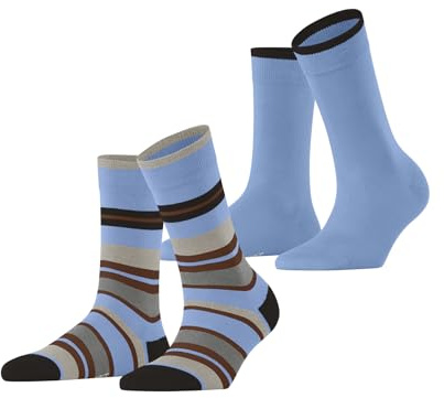 ESPRIT Damen Socken Retro Stripe Multipack W So Baumwolle gemustert 2 Paar, Blau Light Blue 6541, 35-38