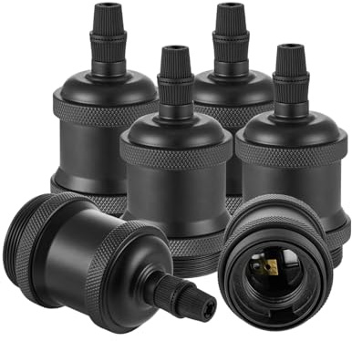 Vecys 6 Stück E27 Edison Oprawa Lampy Vintage Bronze Lampenfassung Retro Adapter Fassungsadapter für Pendelleuchte (Schwarz)
