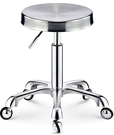 Tabouret Pivotant À Roulettes Réglable Et Porteur De 440 Ib, Tabouret D'Atelier En Acier Inoxydable Robuste, Tabourets D'Atelier À Hauteur Réglable, Tabouret De Laboratoire Avec Roulettes, Escabeau
