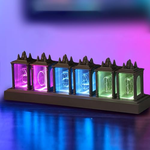 OUGPIU LED Nixie Uhr RGB Nixie Röhrenuhr Tube Clock, Moderner Holzwecker, Dekoration Tischuhren, Einstellbares Lichter und Display (B)