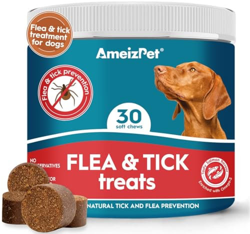 AmeizPet Flea And Tick Treatment For Dogs, Flea Tablets For Dog, Anti Tick Support Soft Fleas Prevention Chewable Tablets For Puppies And Adult Dogs, 30 Soft Dog Treats, 67.5g (2.3 Oz)
