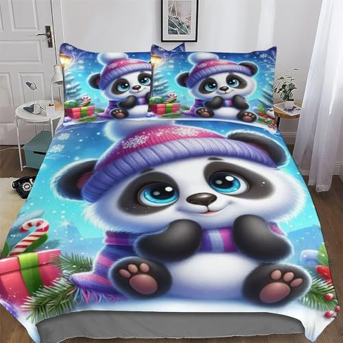 Cute Panda Bettwäsche & Kissenbezug - Bettbezüge Aus Atmungsaktivem Mikrofaser, Superweiches Bettbezug Set 2teilig, Angenehme Bettdeckenbezug Single (135x200cm)