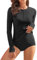 WOWENY Damen Schwimmshirt Langarm 1/4 Zip badeshirt Rashguard Sonnenschutz Swimsuits Bademode surf Shirt Strand Swimming Vest,Schwarz,M