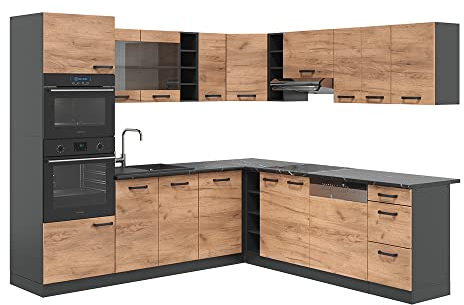 Vicco Eckküche R-Line, Goldkraft Eiche/Anthrazit, 237 x 247 cm, AP Anthrazit