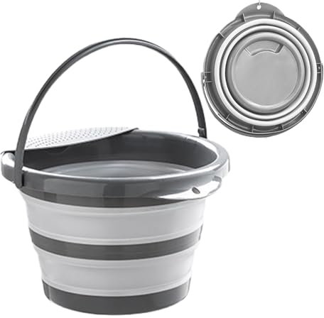 Molyorch Cubo de Silicona Plegable de 4L, Cubo Plegable con Tapa y Asa, Barreño Fregona 4 litros de plastico, Silicona para Camping, Pesca, Limpieza, etc, Gris