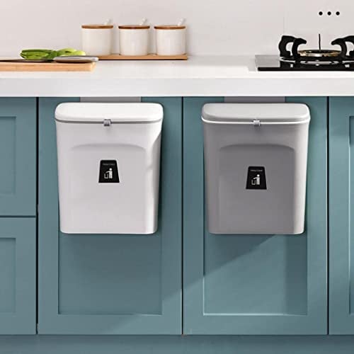 Dejaoo Poubelle Suspendue Cuisine avec Couvercle, Murale pour Cuisine et Camping-Car, Suspendu pour Portes d'Armoires et Placard, Salle de Bain, 29.5 x 16 x 26cm (Gris, 2PC)
