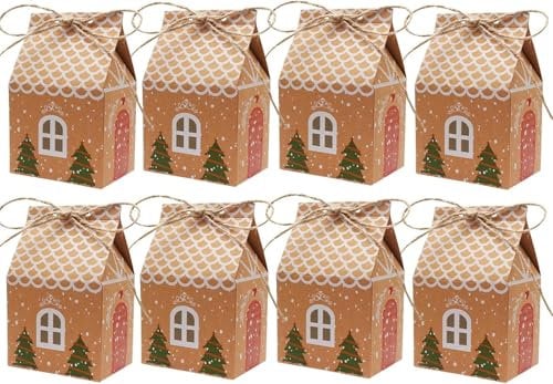 24 Stück Geschenkbox Weihnachten, Adventskalender Häuschen Kraftpapier Geschenkbox Geschenkverpackung Weihnachten mit Hanfseil Geschenkschachtel für Süßigkeiten Schokolade