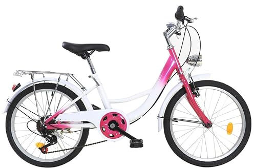 jiumxliu 20 Zoll Kinderfahrrad für Mädchen-Jungen ab 6 Jahre, 6 Gänge Kinderfahrrad bis 90KG, Mädchenfahrrad mit Rücktrittbremse, Höhenverstellbar Fahrräder Weiß/Rosa