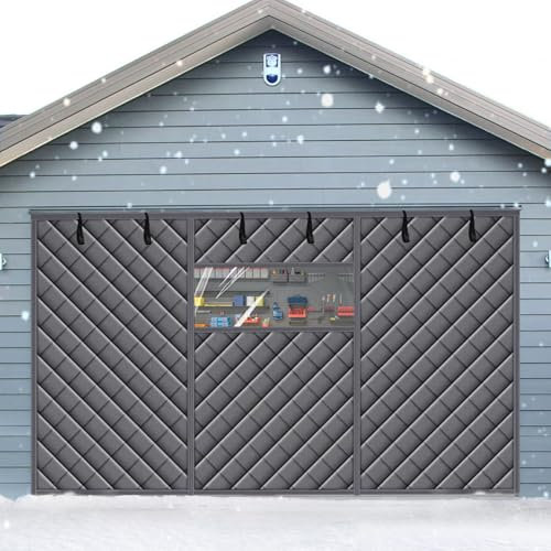 Magnetischer Garagentorschutz mit sichtbarem Fenster, 4,8 x 2,1 m, 3 Auto-Garagentorabdeckungen für Kälte, Winter, thermisch isolierte Abdeckung für Garage, dicker Garagentorvorhang, temporäre