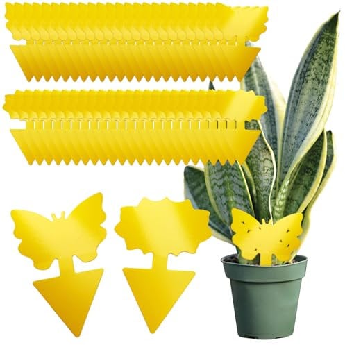 com-four® 50x Gelbtafeln gegen Trauermücken, Fliegen, Blattläuse – ungiftige Leimfallen für Pflanzen – Insekten Klebefallen in Blumen- & Schmetterlingsform – Gelbfalle (50 Stück - Fliegenfalle)