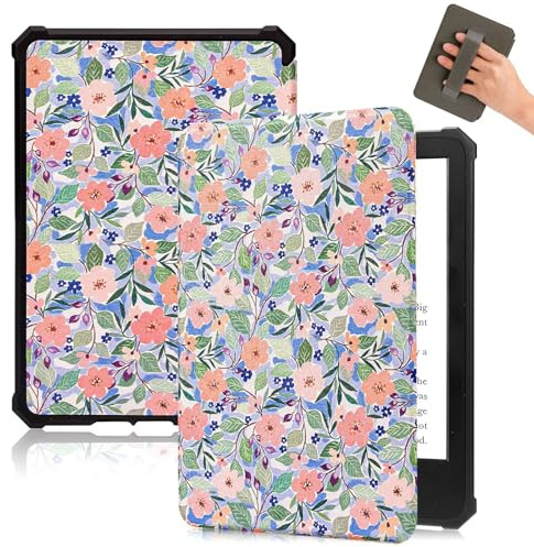 Fancity Étui Compatible avec Kindle Paperwhite 5/6/7e Génération 6 Pouces | Étui Souple en TPU avec Dragonne, Veille/Réveil Intelligente Paperwhite 1, 2, 3 (version 2012, 2013, 2015, 2016), Wild Rose
