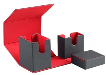 Amagogo Kartendeckbox, PU- zum Schutz von Sammelkarten, Organisation, Vitrine, Kartenhalter, Schwarz Rot