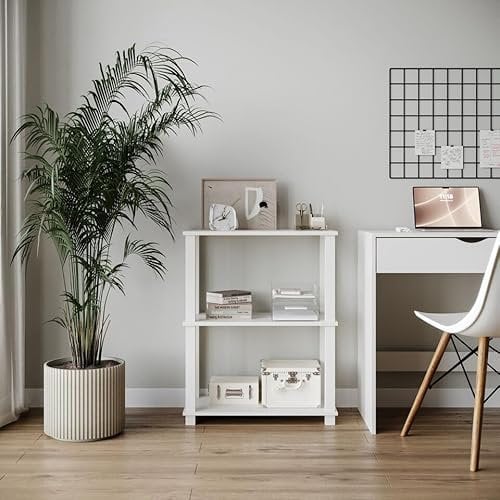 URBNLIVING 3-Tier S-Tube Freestanding Shelf - Stylish Wooden Organizer Unit for Books, Decor, Everyday Essentials - Easy Assembly, Lightweight Design, 75.3cm High