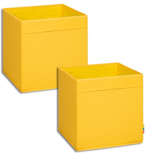 Storanda | 2er Set MIO Aufbewahrungsbox Regal | Faltbare & Extra Stabile Kallax Boxen Aufbewahrung | Aufbewahrungskorb Regalbox für Würfelregal | Ideal für Zuhause & Kinderzimmer | 33x33x33 cm | Gelb