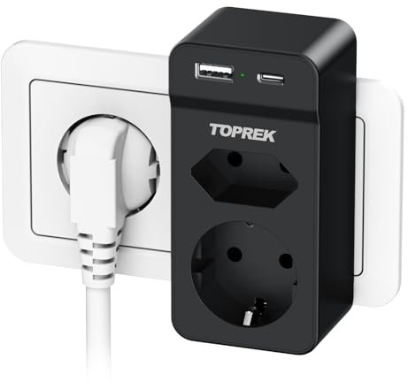 Doppelstecker für Steckdose, 4 in 1 Doppelsteckdose Steckdosenleiste mit USB Steckdosenadapter 2Fach, 4000W 16A Mehrfachsteckdose Ohne Kabel Zweifachstecker Steckdosenverteiler, Schwarz