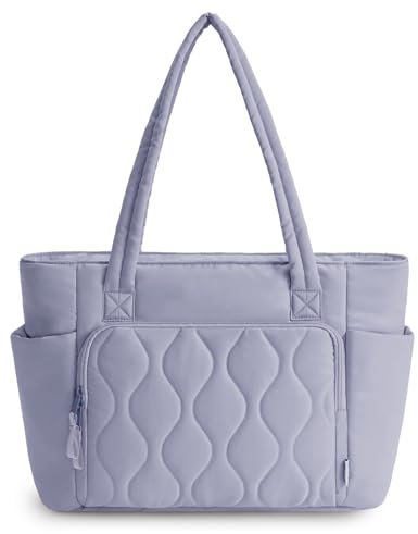 Ceneda Tote Bags For Women Fit for Stanley Cup, Puffer Tote Bag with 15.6 Laptop Compartment and Wet Pocket for Travel, Work, Gray, Leisure