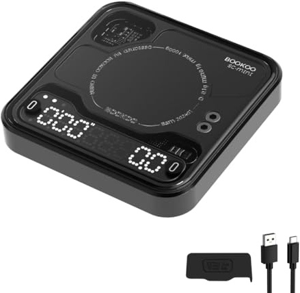BOOKOO Coffee Scale Mini Digital Scale with Timer Rechargeable Scale for Coffee with Auto Mode Flow Rate Mode Timer Mode Portable Espresso Scale APP Bluetooth Smart Coffee Bean Scale for Espresso