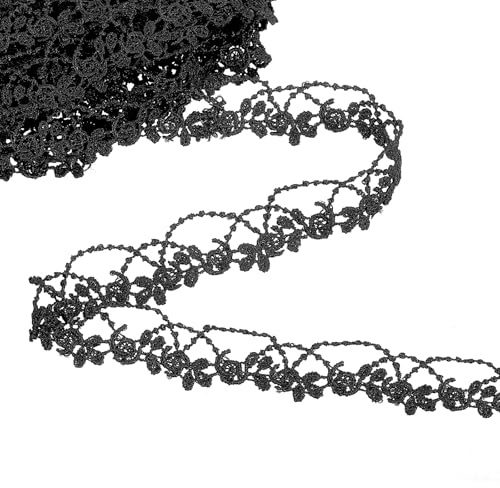 QUARKZMAN Nastro In Pizzo Nero Con Ricamo A Fiori 2 cm x 4.57 m Poliestere Pizzo All'uncinetto Per Cucito Decorazioni Matrimonio Fascette DIY Craft