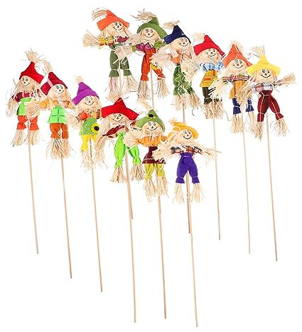 Gatuida 12 Stück Vogelscheuche Dekoration Halloween Garden Party Herbst Vogelscheuche Stroh herbstdeko Halloween Figuren Cartoon-Vogelscheuchen Vogelscheuche Polyester