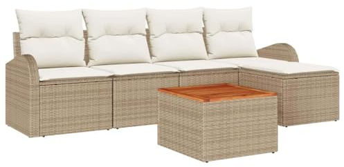 vidaXL Garten-Sofa-Set 6 pcs Beige und Weiß, Garten und Terrasse, modulares Sofa-Set, anpassbare Sitzgelegenheiten, UV-beständig, wetterfestes Möbel.