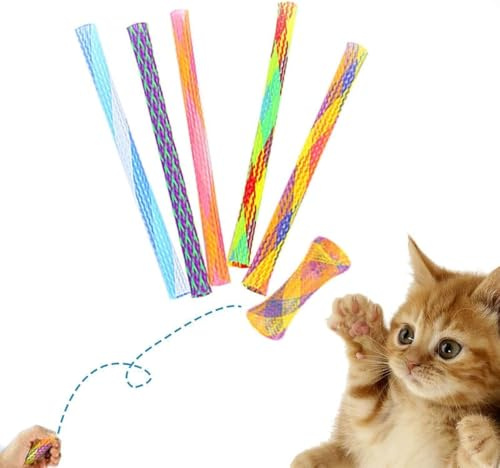 Wwyan 10pcs Cat Tube Toy, 5.1inch Nylon Mesh Telescopic Folding Plastic Cat Spring Toy, Stylish Multi-Colored Chew Toy, Interactive Cats Toys for Indoor Cats to Chase, Bite, and Pounce Catnip Toys