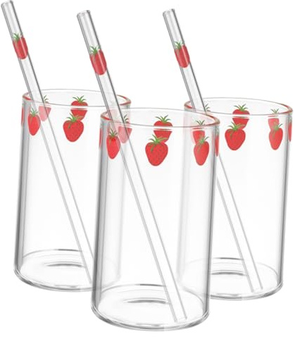 VALICLUD 3 Ensembles Tasse Verre à Fraise Avec Paille Tasse à Lait à Réutilisable