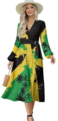 Buxolandt Womens Long Sleeve Maxi Dress Fall Winter V Neck Wrap Waist Ruffle A Line Formal Long Dresses with Belt