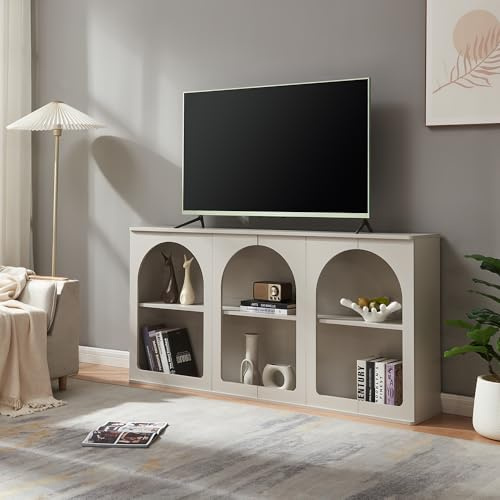 [en.casa] Sideboard Trorhun Kommode mit 6 Fächern offen Mehrzweckschrank 160 x 30 x 80 cm Wohnzimmerschrank Buffetschrank Grau