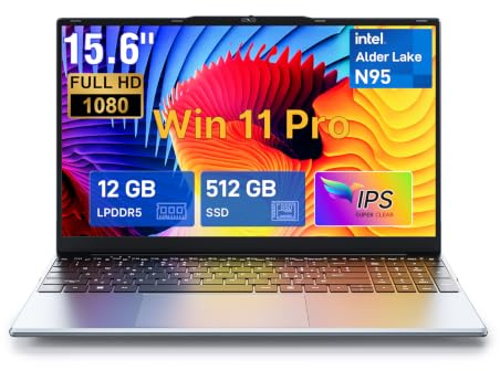 Bmax X15 Pro Laptop, Intel N95 (4C/4T, bis zu 3,4 GHz, Beats N97/N100/N150) 16 GB DDR4 512 GB NVMe SSD, 15,6 Zoll FHD Slim Notebook Computer Windows 11 Pro, Wi-Fi 5, BT 5.0, USB-C für Zuhause, Büro