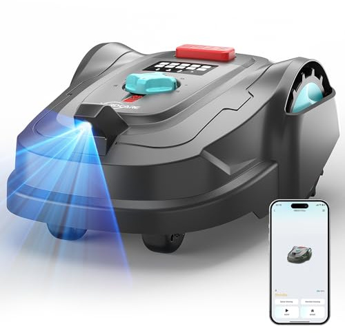 YARDCARE M800Plus Robot Tagliaerba senza filo Perimetrale, GPS, fino a 800 m²,Visione AI, Taglio a U,Riconoscimento Intelligente Ostacoli,Controllo APP（Nero e rosso）