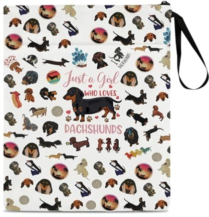 Dachshund Design Buchhülle mit Reißverschluss Buchtasche mit Zusatztasche, Wasserfester Buchumschlag aus Polyester für Bücher und Tablets, Praktische Buchliebhaber Geschenke Dackel Geschenke