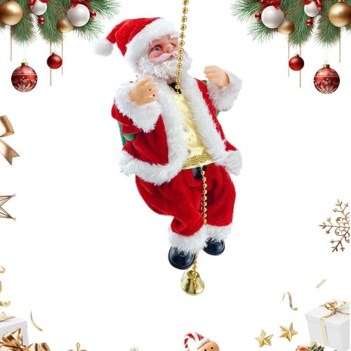 COSEN Kletternder Weihnachtsmann, 2026 Neu Santa Weihnachtsschmuck, Elektrischer Kletternder Santa Mit Perlenkette Weißbart Alter Mann für Wände, Fenster, Garten, Weihnachtsbaum Indoor Outdoor (Weiß)