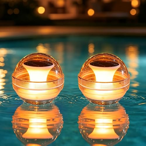 Lergas Schwimmende LED-Solar-Kugeln, IP67 Wasserdicht, Farbwechsellicht, Langlebige Wiederaufladbare Batterie für Garten, Pool, Teich (2 Stück)