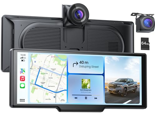 9,26 Drahtloses CarPlay Display mit 4K-Dashcam & HD-Rückfahrkamera | Tragbares Car Play Display für Apple CarPlay & Android Auto, OTA, Bluetooth 5.2, Mirror Link, Sprachsteuerung, GPS, FM