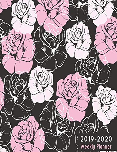 2019-2020 Weekly Planner: Black Large Two Years Organizer Notebook - Retro Roses Black Pink (2-Year Planners – Black Plus)