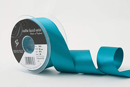 Berisfords Double FACE Poly Satin Ribbon, Malibu Blue, 35 mm