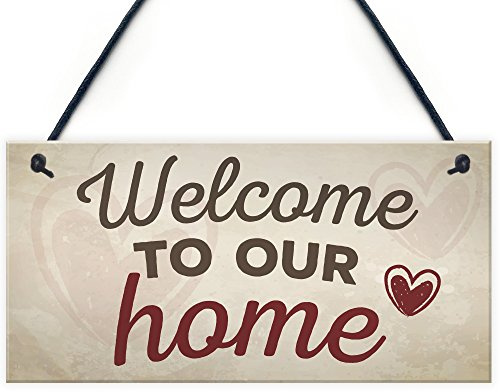 Red Ocean Welcome To Our Home House Hanging Wall Greeting Plaque Garden Gate Door Sign New Home Gift