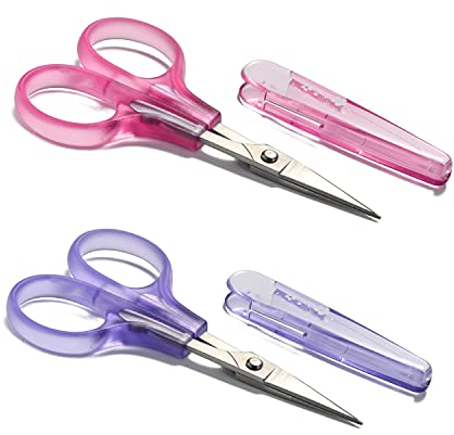 PAFASON 4 Stainless Steel Detail Craft Scissors Set with Straight & Precise Tips & Safety Cap Ergonomic Handle Perfect for Paper Cutting Sewing Crafting Quilting