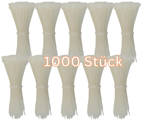 Gocableties Small White Cable Ties, 150mm x 3.6mm, Bulk Pack of 1000, 6” Premium Nylon Zip Ties Clear/Natural, Plastic Tie Wraps, Secure Self-Locking Mechanism, for Home, Garden, Office and DIY