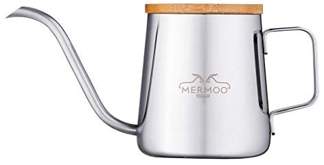 MERMOO YILAN Pour Over Coffee Kettle 350ml Small Pouring Kettle with Lid Gooseneck Coffee Pot Pour Over Coffee Maker for Camping, Home, Travel, Office (Silver)