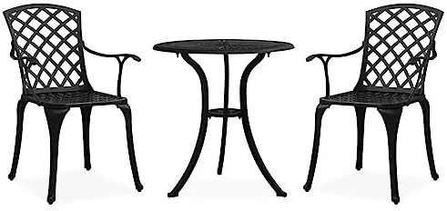 vidaXL Bistroset 3-TLG. Balkonset Gartenmöbel Sitzgruppe Balkonmöbel Gartenset Gartentisch Gartenstuhl Tisch Stühle Aluminiumguss Schwarz