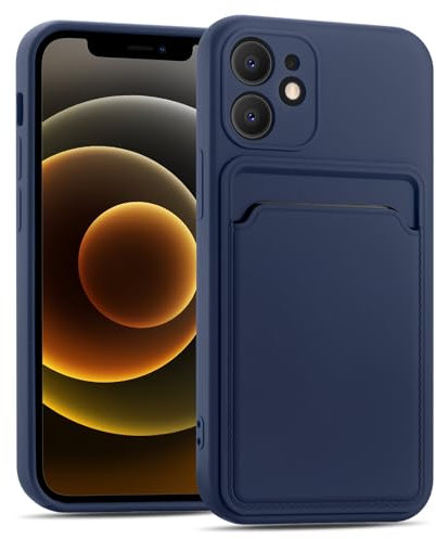 CoolGadget Card Case für iPhone 12 Mini, TPU Schutzhülle mit Kartenfach und erhöhtem Kantenschutz, Blau