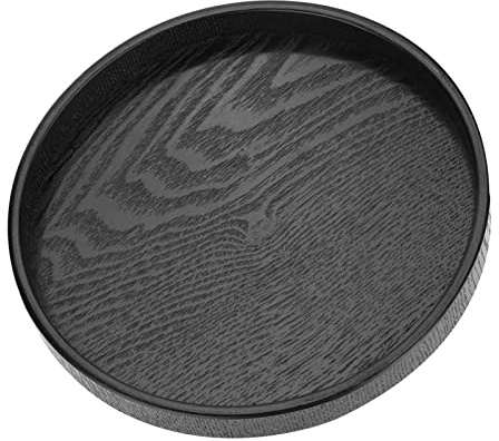 Vassoio Rotondo, Vassoio da Bar Rotondo Antiscivolo Nero, Vassoio Circolare in Legno, Vassoi Rotondi per Mangiare, Vassoio per Tè e Caffè per Bar Ristorante Hotel Home Shop(27cm)