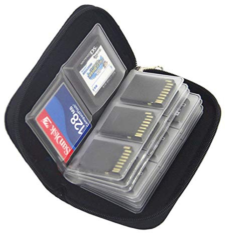 22 Slots Memory Card SD Card Storage Carrying Pouch Holder Case Bag, Suitable for CF/SD/Micro SD/SDHC/MS/DS Game Cards, Organiser Accessories (Black)