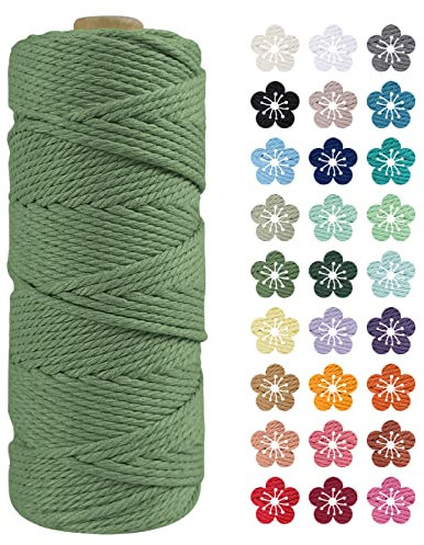 LEREATI Macrame Cord 2mm x 100m, Thick Macrame Rope Natural Cotton Rope Craft String, 3 Strand Twisted Cotton Cord Yarn for DIY Plant Hanger, Wall Hanging, Christmas Decoration (Army green)